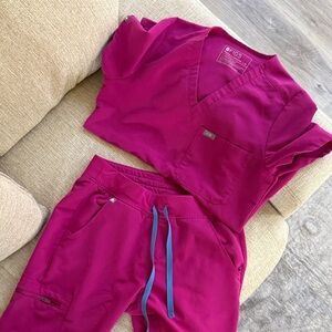 Figs pink Scrub Set with Blue Accents